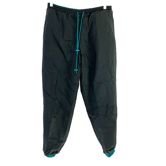 Vintage Reversible Swish Sweatpants Black Teal Drawstring Elastic Waist 32" - Picture 1 of 4